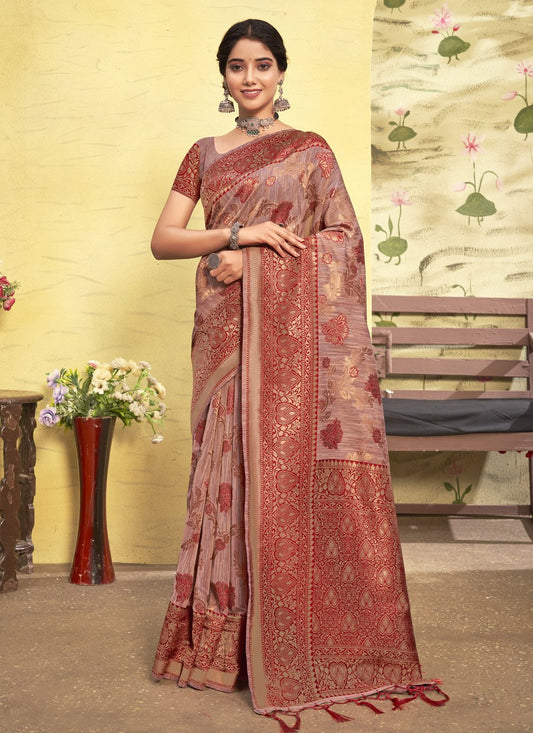 Traditional Saree Cotton Mauve Zari Saree