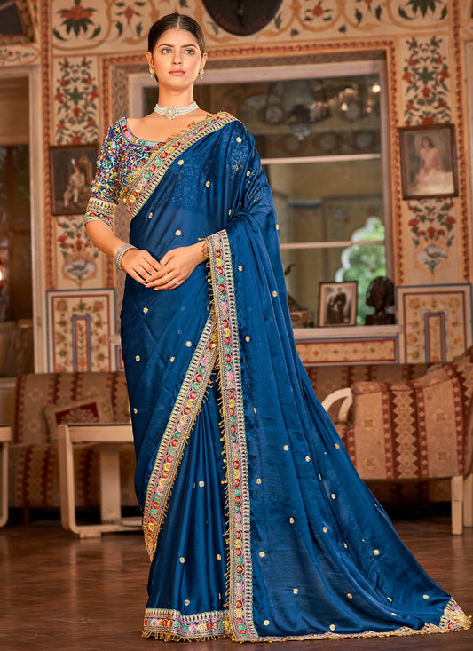 Trendy Saree Organza Blue Thread Saree