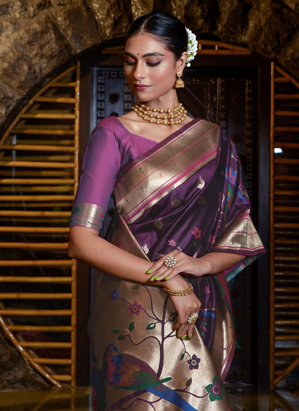 Trendy Saree Silk Wine Meenakari Saree