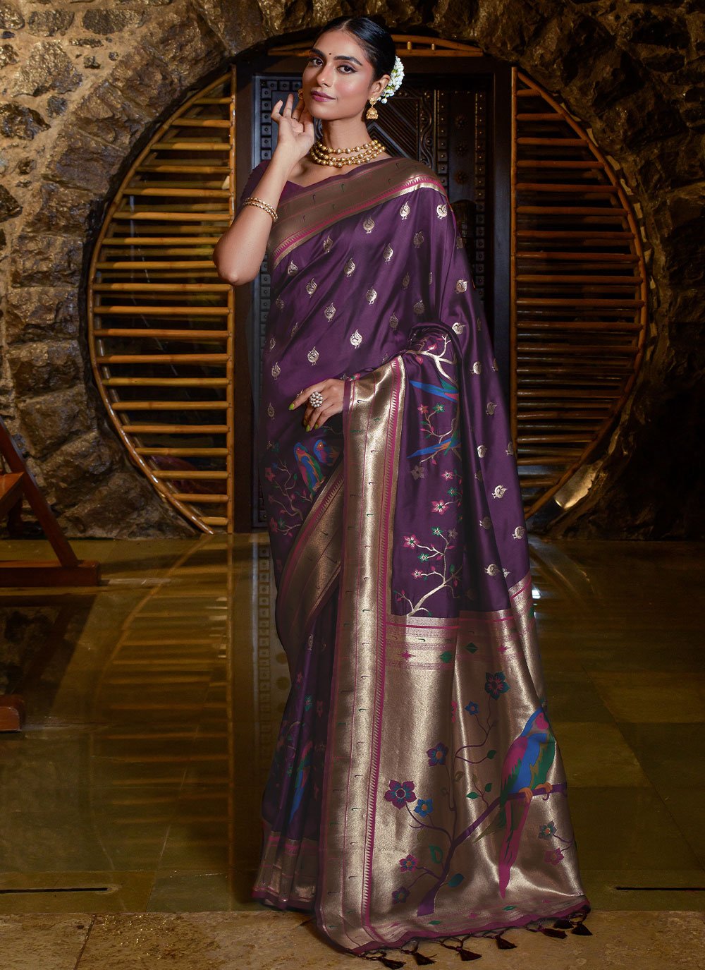 Trendy Saree Silk Wine Meenakari Saree