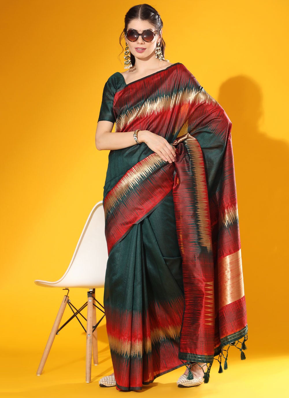 Classic Tussar Silk Green Woven Saree