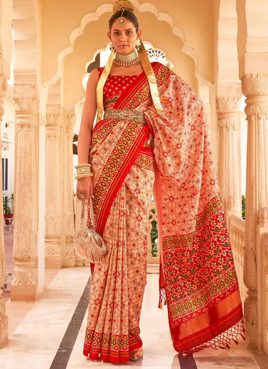 Traditional Saree Tussar Silk Peach Weaving Saree